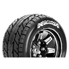 Louise RC - ST-ROCKET - 1-10 Stadium Truck Tire Set - Mounted - Sport - Black Chrome 2.8 Wheels - Hex 14mm - L-T3208SBCM