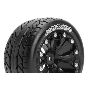 Louise RC - ST-ROCKET - 1-10 Stadium Truck Tire Set - Mounted - Sport - Black 2.8 Wheels - Hex 14mm - L-T3208SBM