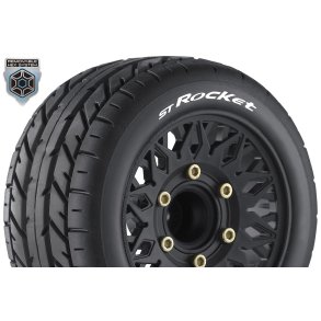 Louise RC - ST-ROCKET - 1-10 Stadium Truck Tire Set - Mounted - Sport - Black Wheels - Removable HEX 12 Narrow, 12 Wide, 14, 17mm - L-T3208SX