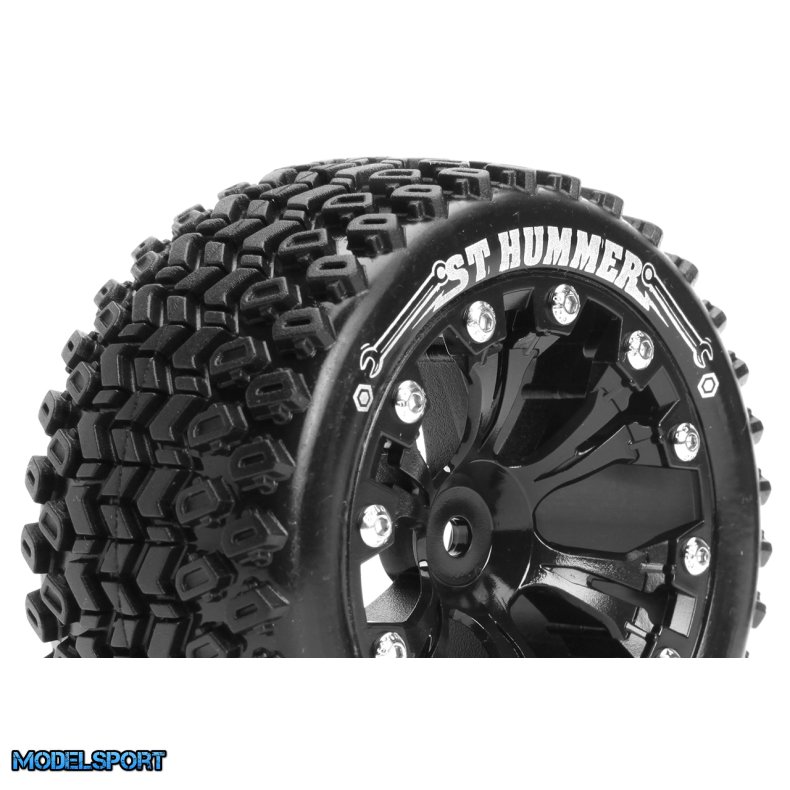 Louise RC - ST-HUMMER - 1-10 Stadium Truck Tire Set - Mounted - Sport - Black 2.8 Wheels - 1/2-Offset - Hex 12mm - L-T3209SBH