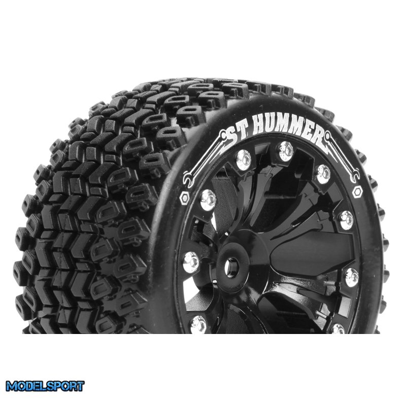 Louise RC - ST-HUMMER - 1-10 Stadium Truck Tire Set - Mounted - Sport - Black 2.8 Wheels - Hex 14mm - L-T3209SBM