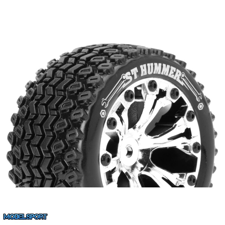 Louise RC - ST-HUMMER - 1-10 Stadium Truck Tire Set - Mounted - Sport - Chrome 2.8 Wheels - 0-Offset - Hex 12mm - L-T3209SC