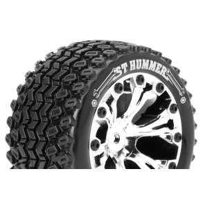 Louise RC - ST-HUMMER - 1-10 Stadium Truck Tire Set - Mounted - Sport - Chrome 2.8 Wheels - 1/2-Offset - Hex 12mm - L-T3209SCH