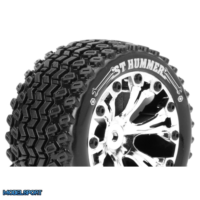Louise RC - ST-HUMMER - 1-10 Stadium Truck Tire Set - Mounted - Sport - Chrome 2.8 Wheels - 1/2-Offset - Hex 12mm - L-T3209SCH