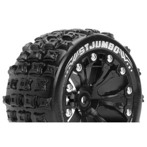 Louise RC - ST-JUMBO - 1-10 Stadium Truck Tire Set - Mounted - Sport - Black 2.8 Wheels - 0-Offset - Hex 12mm - L-T3210SB