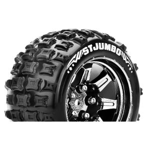 Louise RC - ST-JUMBO - 1-10 Stadium Truck Tire Set - Mounted - Sport - Black Chrome 2.8 Wheels - Hex 14mm - L-T3210SBCM