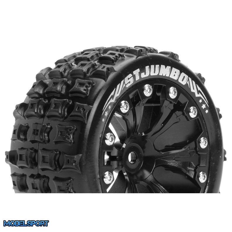 Louise RC - ST-JUMBO - 1-10 Stadium Truck Tire Set - Mounted - Sport - Black 2.8 Wheels - 1/2-Offset - Hex 12mm - L-T3210SBH