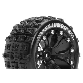 Louise RC - ST-JUMBO - 1-10 Stadium Truck Tire Set - Mounted - Sport - Black 2.8 Wheels - Hex 14mm - L-T3210SBM