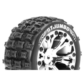 Louise RC - ST-JUMBO - 1-10 Stadium Truck Tire Set - Mounted - Sport - Chrome 2.8 Wheels - 0-Offset - Hex 12mm - L-T3210SC