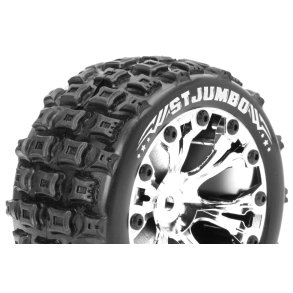 Louise RC - ST-JUMBO - 1-10 Stadium Truck Tire Set - Mounted - Sport - Chrome 2.8 Wheels - 1/2-Offset - Hex 12mm - L-T3210SCH