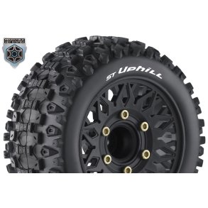 Louise RC - ST-UPHILL - 1-10 Stadium Truck Tire Set - Mounted - Sport - Black Wheels - Removable HEX 12 Narrow, 12 Wide, 14, 17mm - L-T3211SX