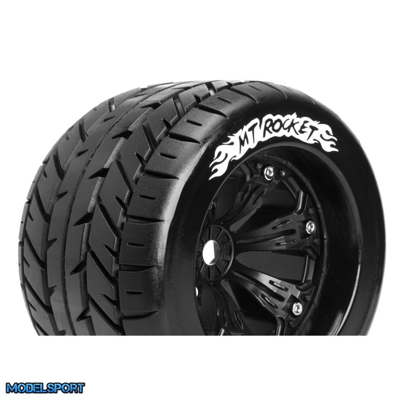 Louise RC - MT-ROCKET - 1-8 Monster Truck Tire Set - Mounted - Sport - Felgen 3.8 Schwarz - 0-Offset - Hex 17mm - L-T3217B