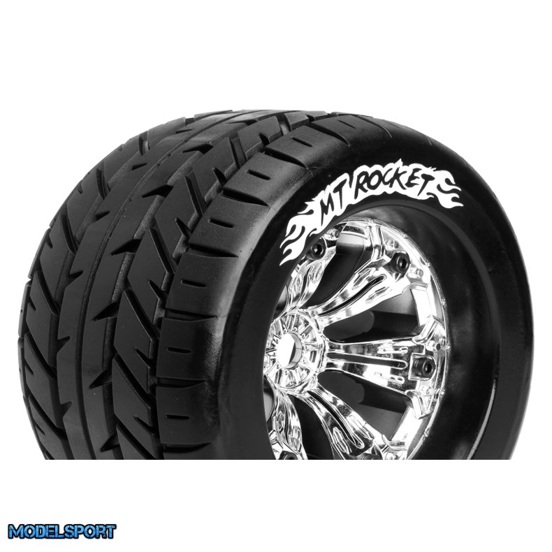 Louise RC - MT-ROCKET - 1-8 Monster Truck Tire Set - Mounted - Sport - Felgen 3.8 Chrom - 1/2-Offset - Hex 17mm - L-T3217CH