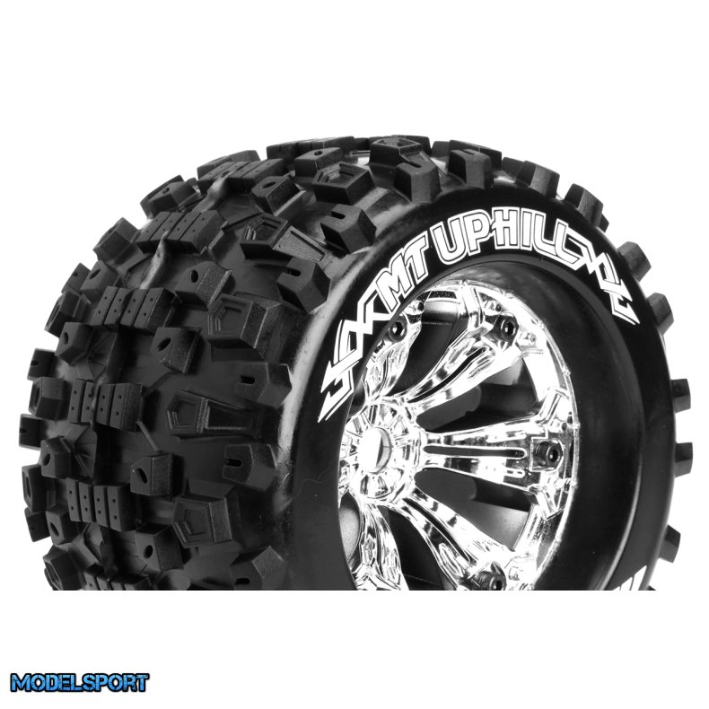 Louise RC - MT-UPHILL - 1-8 Monster Truck Tire Set - Mounted - Sport - Felgen 3.8 Chrom - 1/2-Offset - Hex 17mm - L-T3219CH