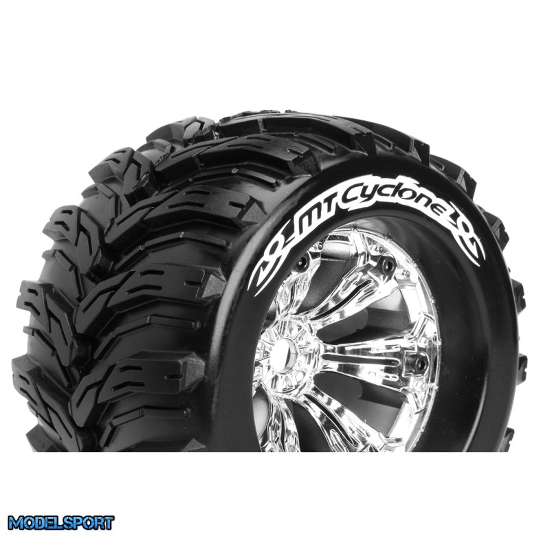 Louise RC - MT-CYCLONE - 1-8 Monster Truck Tire Set - Mounted - Sport - Felgen 3.8 Chrom - 0-Offset - Hex 17mm - L-T3220C