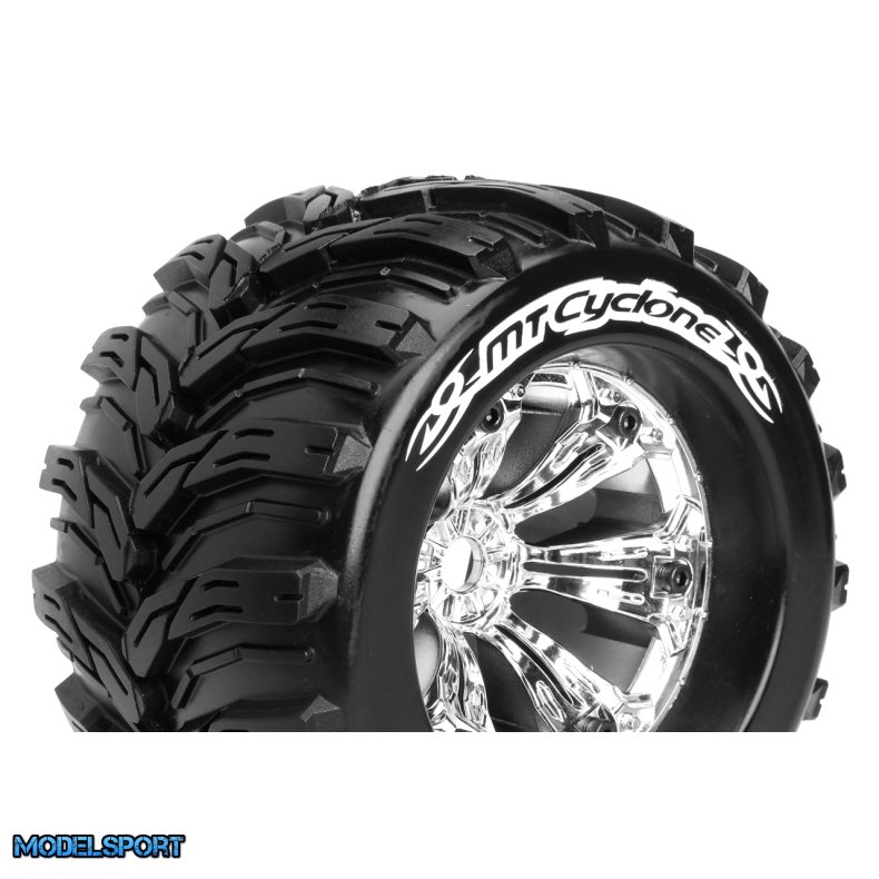 Louise RC - MT-CYCLONE - 1-8 Monster Truck Tire Set - Mounted - Sport - Felgen 3.8 Chrom - 1/2-Offset - Hex 17mm - L-T3220CH