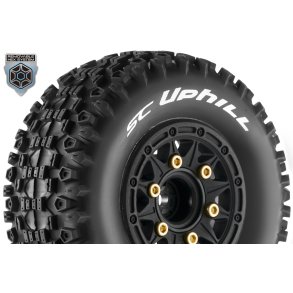 Louise RC - SC-UPHILL - 1-10 Short Course Tire Set - Mounted - Soft - Black Wheels - Removable 1-10 SC Hex - 12, 14, 17mm - L-T3223SB