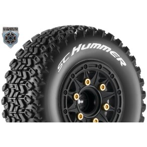 Louise RC - SC-HUMMER - 1-10 Short Course Tire Set - Mounted - Soft - Black Wheels - Removable 1-10 SC Hex - 12, 14, 17mm - L-T3224SB