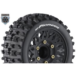 Louise RC - ST-PIONEER - 1-10 Stadium Truck Tire Set - Mounted - Sport - Black Wheels - Removable HEX 12 Narrow, 12 Wide, 14, 17mm - L-T3227SX