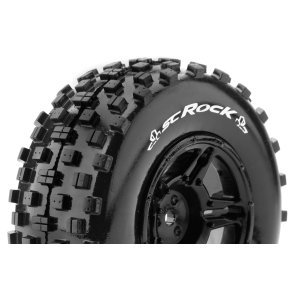 Louise RC - SC-ROCK - 1-10 Short Course Tire Set - Mounted - Soft - Black Wheels - Asso SC10 4X4 - L-T3229SBAA
