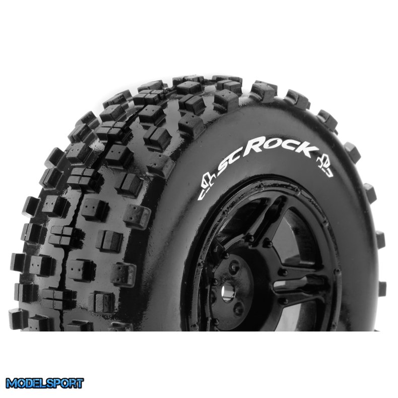 Louise RC - SC-ROCK - 1-10 Short Course Tire Set - Mounted - Soft - Black Wheels - Losi TEN-SCTE 4X4 - L-T3229SBLA