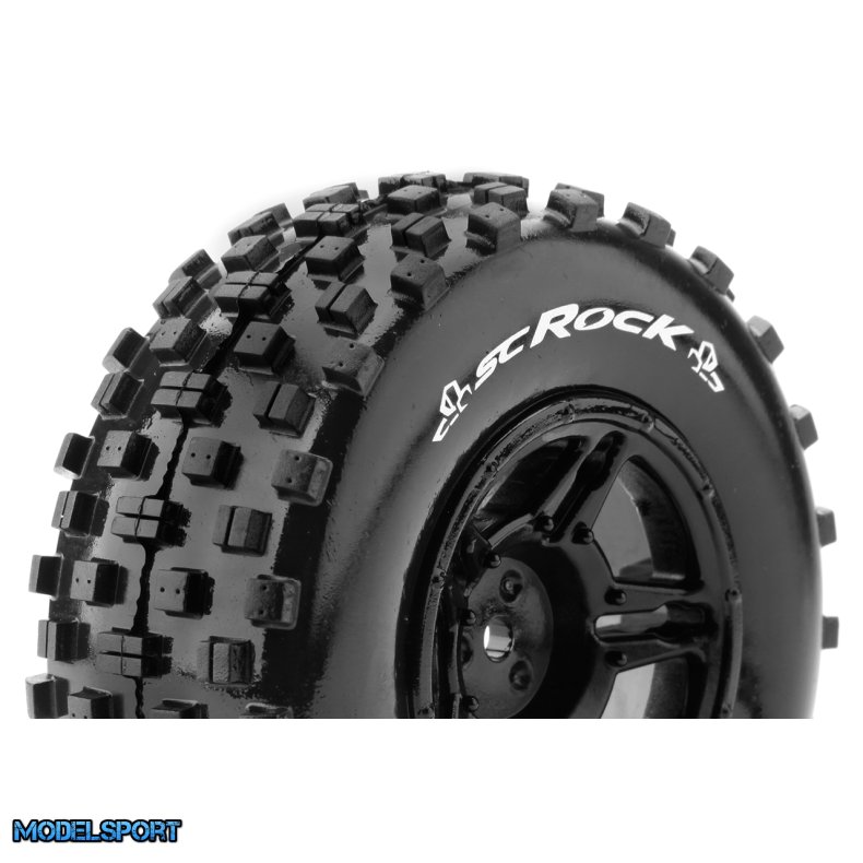 Louise RC - SC-ROCK - 1-10 Short Course Tire Set - Mounted - Soft - Black Wheels - Hex 17mm - L-T3229SBM