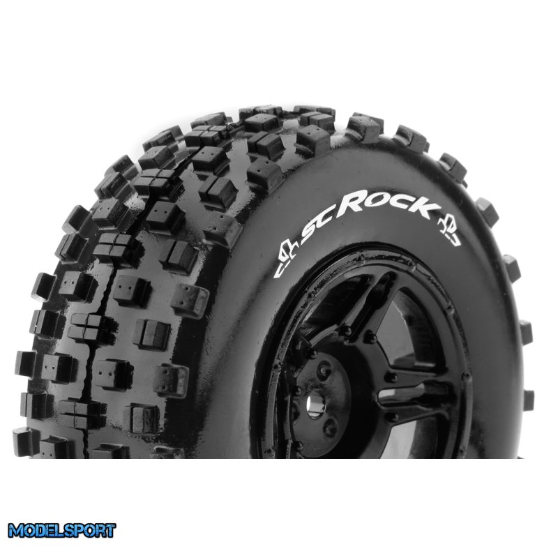 Louise RC - SC-ROCK - 1-10 Short Course Tire Set - Mounted - Soft - Black Wheels - Hex 12mm - SLASH 2WD - Front - L-T3229SBTF
