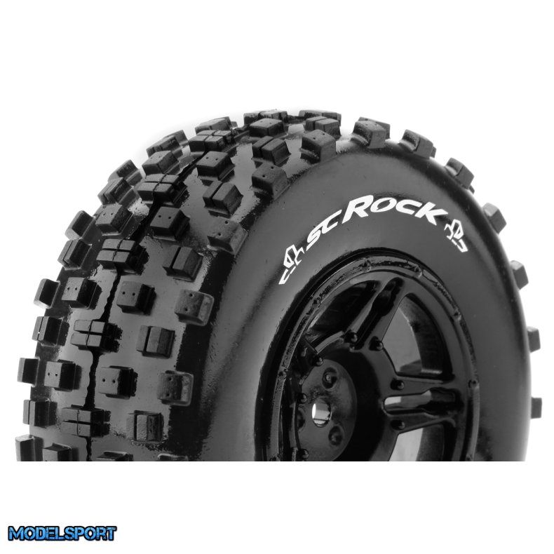 Louise RC - SC-ROCK - 1-10 Short Course Tire Set - Mounted - Soft - Black Wheels - Hex 12mm - SLASH 2WD Rear - SLASH 4X4 F/R - L-T3229SBTR