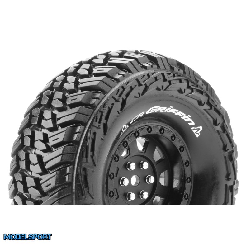 Louise RC - CR-GRIFFIN - 1-10 Crawler Tire Set - Mounted - Super Soft - Black 1.9 Wheels - Hex 12mm - L-T3230VB