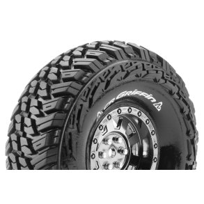 Louise RC - CR-GRIFFIN - 1-10 Crawler Tire Set - Mounted - Super Soft - Black Chrome 1.9 Wheels - Hex 12mm - L-T3230VBC