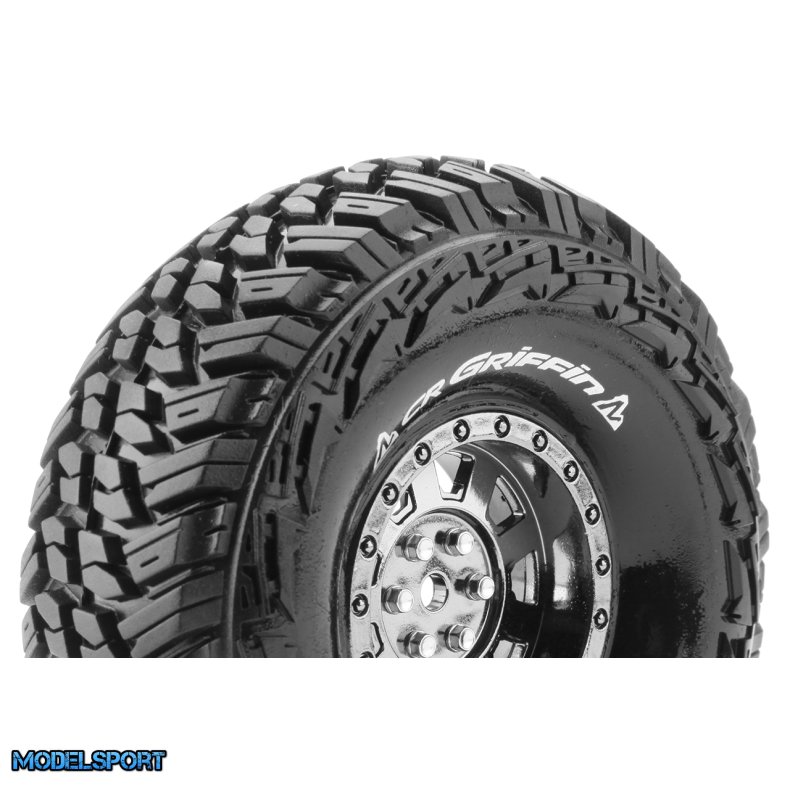Louise RC - CR-GRIFFIN - 1-10 Crawler Tire Set - Mounted - Super Soft - Black Chrome 1.9 Wheels - Hex 12mm - L-T3230VBC