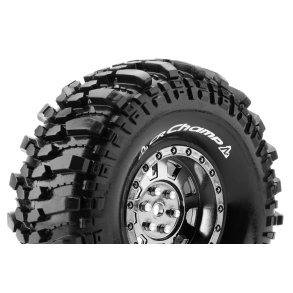 Louise RC - CR-CHAMP - 1-10 Crawler Tire Set - Mounted - Super Soft - Black Chrome 1.9 Wheels - Hex 12mm - L-T3231VBC