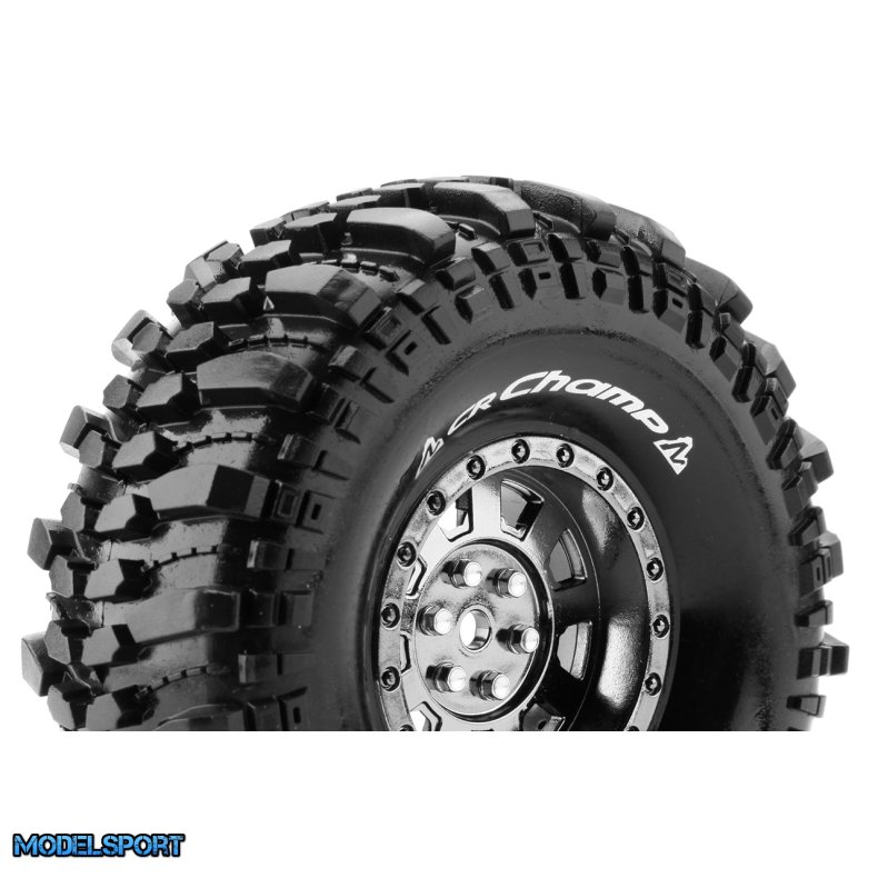 Louise RC - CR-CHAMP - 1-10 Crawler Tire Set - Mounted - Super Soft - Black Chrome 1.9 Wheels - Hex 12mm - L-T3231VBC