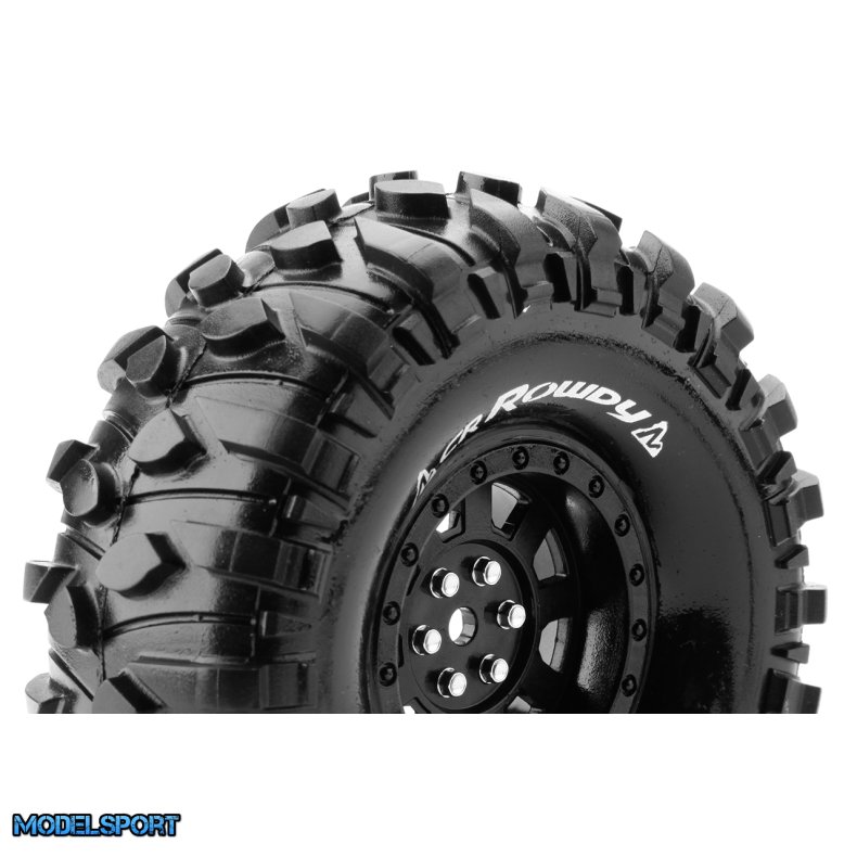 Louise RC - CR-ROWDY - 1-10 Crawler Tire Set - Mounted - Super Soft - Black 1.9 Wheels - Hex 12mm - L-T3233VB
