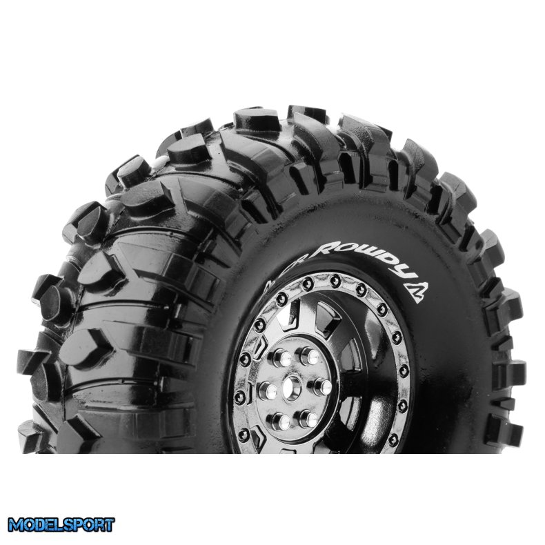 Louise RC - CR-ROWDY - 1-10 Crawler Tire Set - Mounted - Super Soft - Black Chrome 1.9 Wheels - Hex 12mm - L-T3233VBC