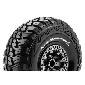 Louise RC - CR-GRIFFIN - 1-10 Crawler Tire Set - Mounted - Super Soft - Black Chrome 2.2 Wheels - Hex 12mm - L-T3235VBC