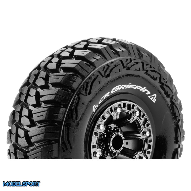 Louise RC - CR-GRIFFIN - 1-10 Crawler Tire Set - Mounted - Super Soft - Black Chrome 2.2 Wheels - Hex 12mm - L-T3235VBC