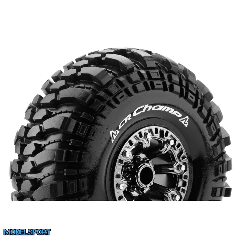 Louise RC - CR-CHAMP - 1-10 Crawler Tire Set - Mounted - Super Soft - Black Chrome 2.2 Wheels - Hex 12mm - L-T3236VBC