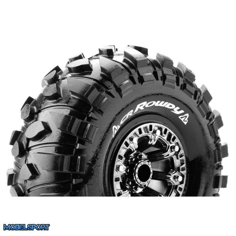 Louise RC - CR-ROWDY - 1-10 Crawler Tire Set - Mounted - Super Soft - Black Chrome 2.2 Wheels - Hex 12mm - L-T3238VBC