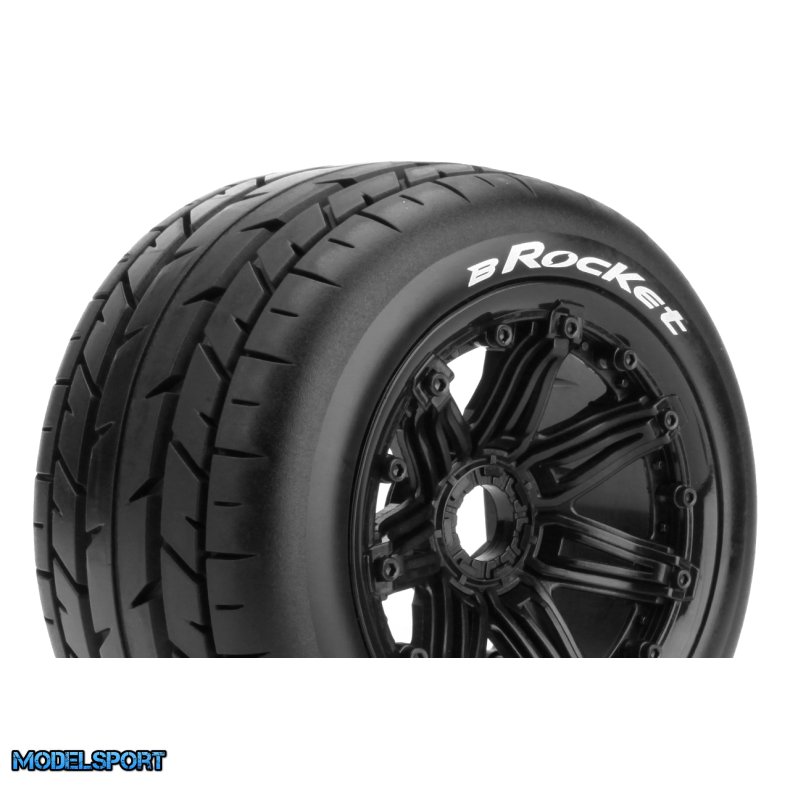 Louise RC - B-ROCKET - 1-5 Buggy Tire Set - Mounted - Sport - Black Bead-Lock Wheels - Hex 24mm - Rear - L-T3242B
