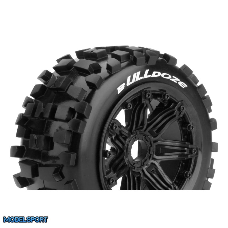 Louise RC - B-ULLDOZE - 1-5 Buggy Tire Set - Mounted - Sport - Black Bead-Lock Wheels - Hex 24mm - Rear - L-T3244B