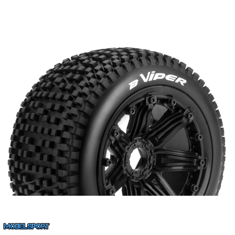 Louise RC - B-VIPER - 1-5 Buggy Tire Set - Mounted - Sport - Black Bead-Lock Wheels - Hex 24mm - Rear - L-T3245B