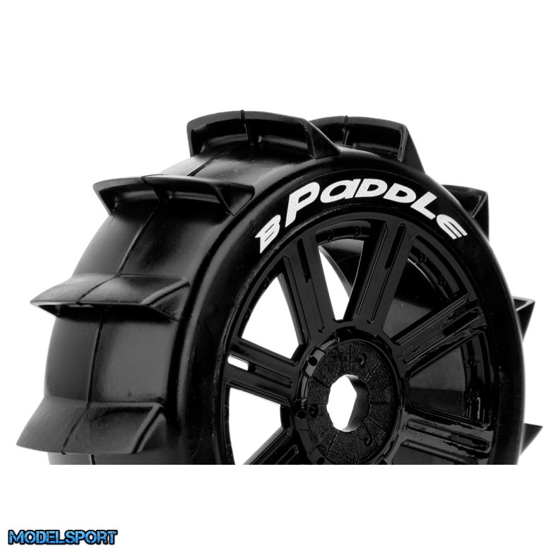 Louise RC - B-PADDLE - 1-8 Buggy Tire Set - Mounted - Soft - Black Spoke Wheels - Hex 17mm - L-T3249SB