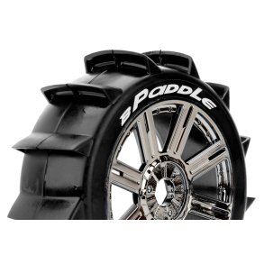 Louise RC - B-PADDLE - 1-8 Buggy Tire Set - Mounted - Soft - Black-Chrome Spoke Wheels - Hex 17mm - L-T3249SBC