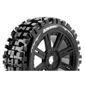 Louise RC - B-ULLDOZE - 1-8 Buggy Tire Set - Mounted - Soft - Black Spoke Wheels - Hex 17mm - L-T324SB