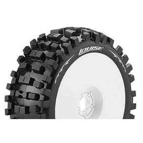 Louise RC - B-ULLDOZE - 1-8 Buggy Tire Set - Mounted - Soft - White Wheels - Hex 17mm - L-T324SW