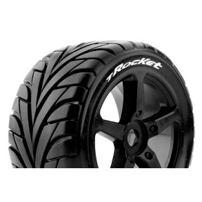 Louise RC - T-ROCKET - 1-8 Truggy Tire Set - Mounted - Soft - Black Spoke Wheels - 0-Offset - Hex 17mm - L-T3250SB