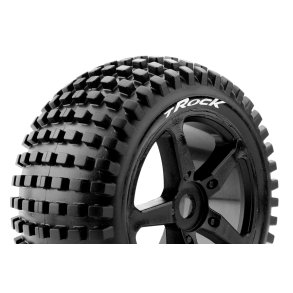 Louise RC - T-ROCK - 1-8 Truggy Tire Set - Mounted - Soft - Black Spoke Wheels - 0-Offset - Hex 17mm - L-T3251SB