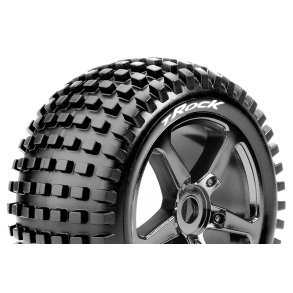 Louise RC - T-ROCK - 1-8 Truggy Tire Set - Mounted - Soft - Black-Chrome Spoke Wheels - 0-Offset - Hex 17mm - L-T3251SBC