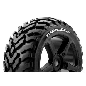 Louise RC - T-APOLLO - 1-8 Truggy Tire Set - Mounted - Soft - Black Spoke Wheels - 0-Offset - Hex 17mm - L-T3252SB